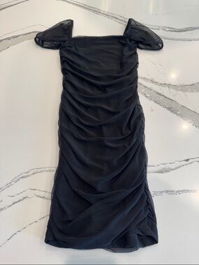 Pixie Lane Girls Mesh Cap Sleeve Ruched Dress Black Size 9/10